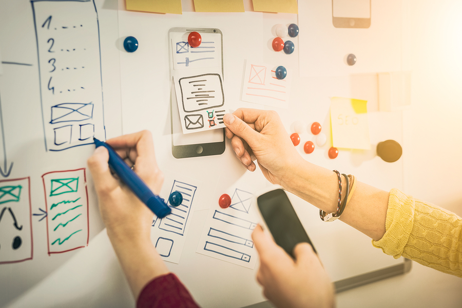 Designer woman drawing website ux app development. User experience concept. user experience testing